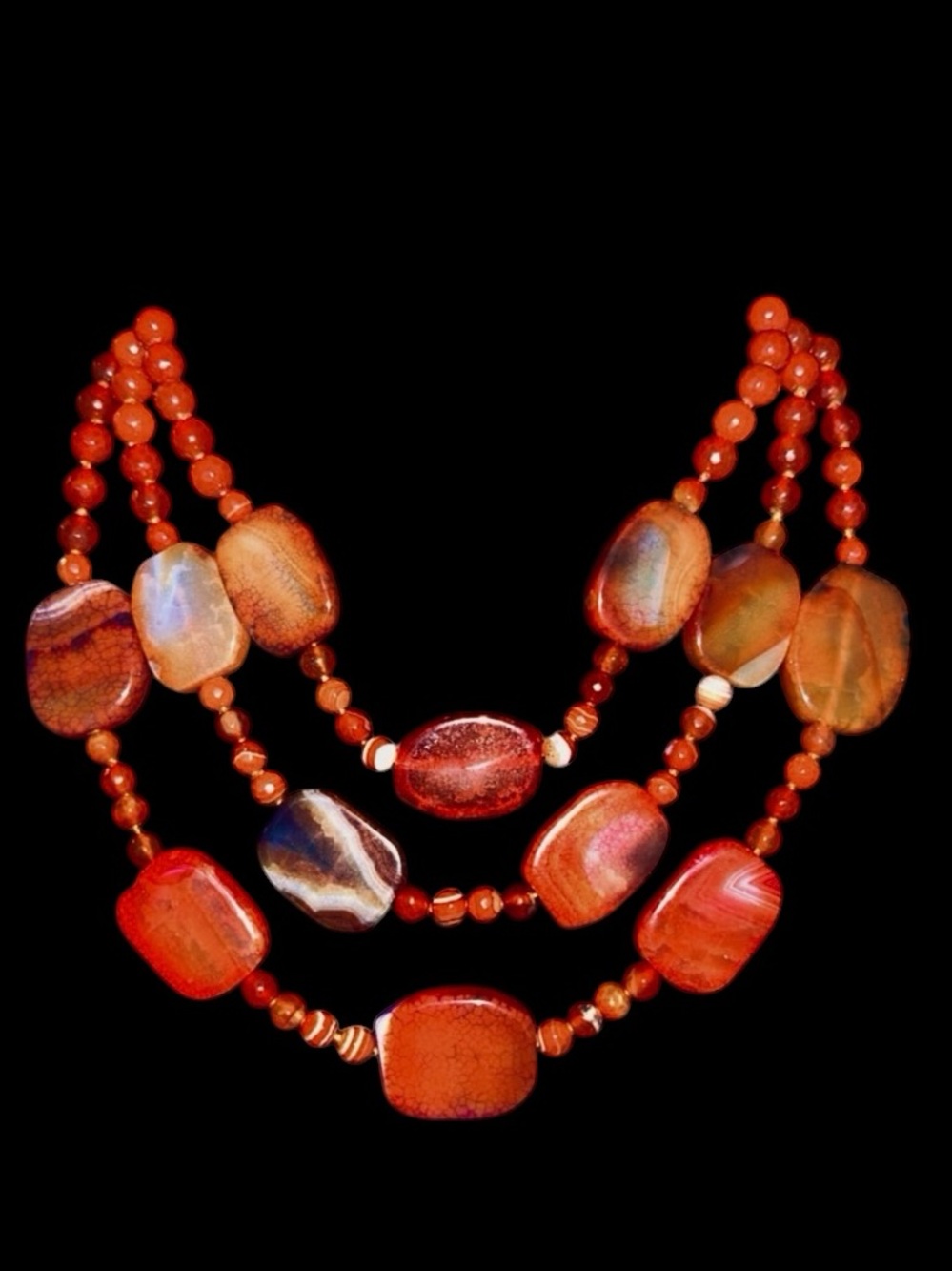 RECTANGLE CARNELIAN STONE & BEADS bib/choker, necklace artisan handmade